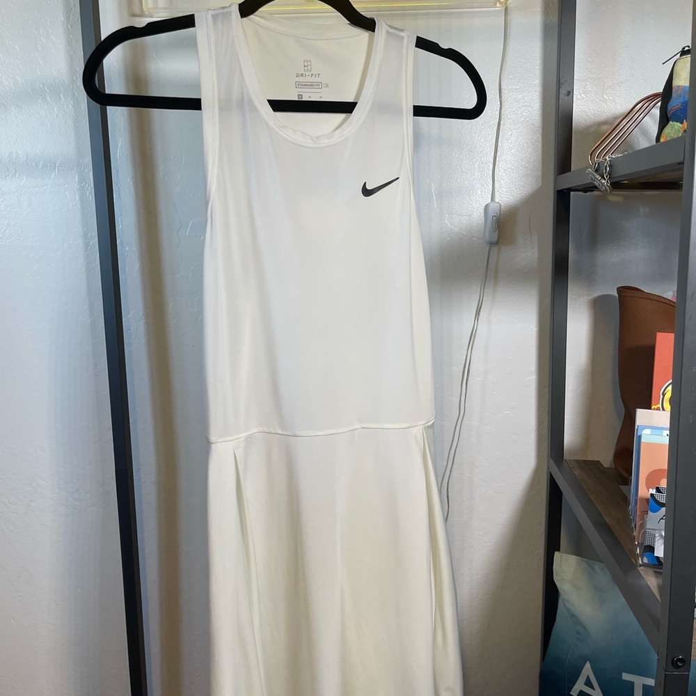 Nike White Sleeveless Midi Athletic Dress with Black Swoosh